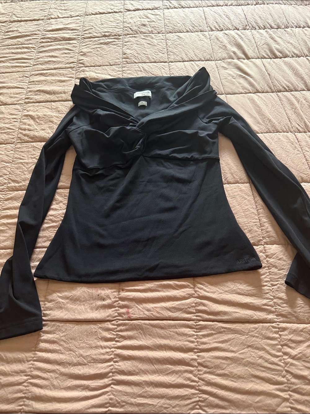 Aritzia Black Twist-Front Long Sleeve Top - Draped Neckline